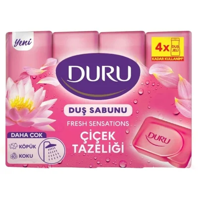 خرید و قیمت صابون حمام دورو رایحه گل‌های بهاری DURU ÇİÇEK TAZÉLİĞİ بسته ۴ عددی (۶۰۰ گرم)