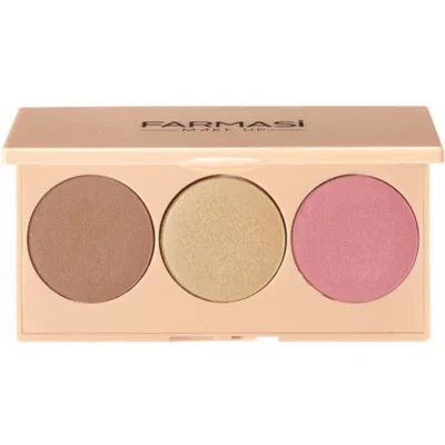 خرید و قیمت پالت سه‌تایی رژگونه، هایلایتر و کانتور فارماسی Farmasi Face Palette – Blush, Highlighter & Contour (3in1)