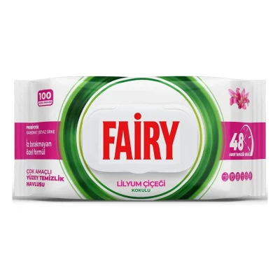 خرید و قیمت دستمال مرطوب سطوح چند منظوره فیری رایحه گل لیلیوم FAIRY LİLYUM ÇİÇEĞİ KOKULUI بسته 100 عددی
