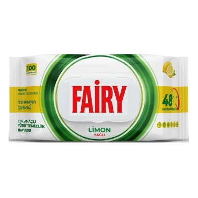 خرید و قیمت دستمال مرطوب سطوح چند منظوره فیری رایحه لیمو FAIRY LİMON YAĞLI بسته 100 عددی