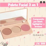 پالت سه‌تایی رژگونه، هایلایتر و کانتور فارماسی Farmasi Face Palette – Blush, Highlighter & Contour (3in1) - Image 2