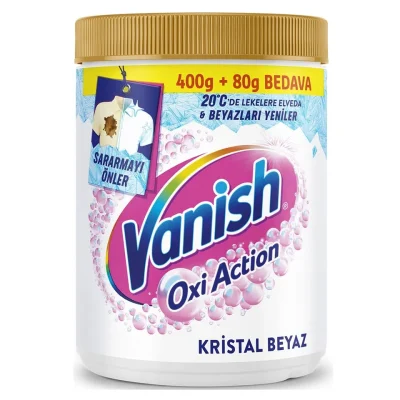 خرید و قیمت پودر لکه بر ونیش مخصوص لباس های سفید Vanish Oxi Action CRYSTAL WHITE وزن 480 گرم