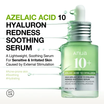 خرید و قیمت سرم آزلائیک اسید %۱۰ و هیالورون تسکین دهنده آنوا Anua Azelaic Acid 10 Hyaluron Redness Soothing Serum حجم 30 میلی لیتر