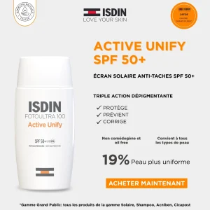 خرید و قیمت کرم ضد آفتاب ضد لک بی رنگ اکتیو یونیفای ایزدین ISDIN Foto Ultra ۱۰۰ Active Unify Fusion Fluid SPF50 حجم 50 میلی لیتر