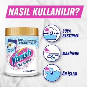 خرید و قیمت پودر لکه بر ونیش مخصوص لباس های سفید Vanish Oxi Action CRYSTAL WHITE وزن 480 گرم