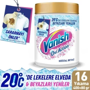 خرید و قیمت پودر لکه بر ونیش مخصوص لباس های سفید Vanish Oxi Action CRYSTAL WHITE وزن 480 گرم