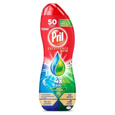 خرید و قیمت ژل ماشین ظرفشویی پریل مدل چربی زدا Pril Excellence Duo Gel Dishwasher Detergent Degreaser حجم 900 میلی لیتر