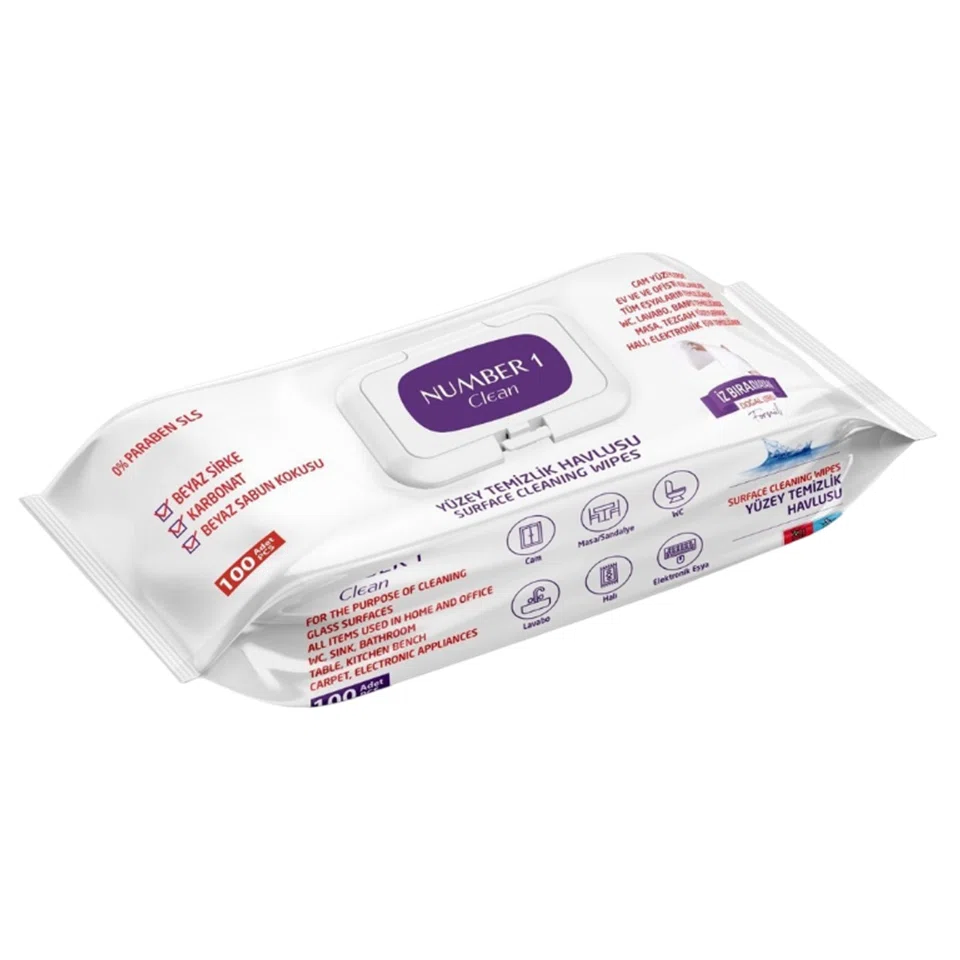 دستمال مرطوب سطوح چند منظوره نامبر وان کلین NUMBER 1 CLEAN بسته 100 عددی