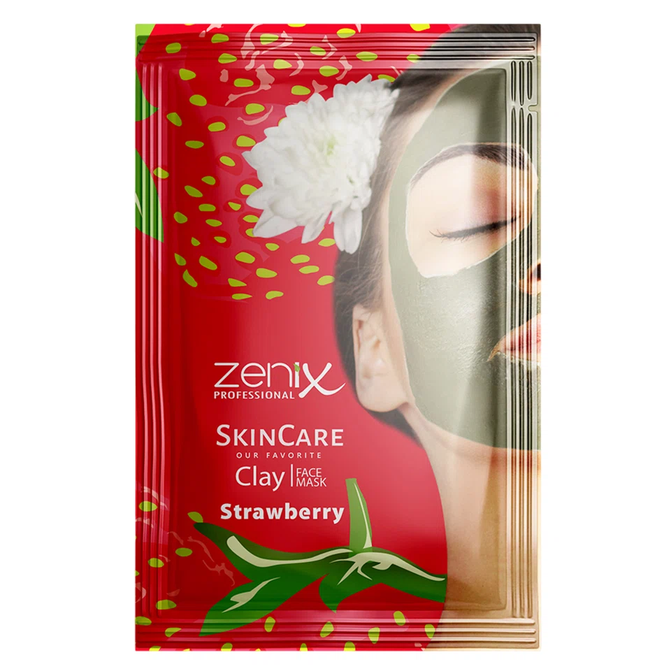 ماسک صورت خاک رس و توت فرنگی ساشه‌ای زنیکس zenix clay face mask strawberry sachets وزن 20 گرم