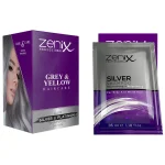 خرید و قیمت شامپو مو مدل سیلور برای موهای خاکستری و سفید ساشه‌ای زنیکس zenix hair care shampoo silver for grey and white hair sachets حجم 30 میلی لیتر