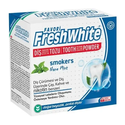 خرید و قیمت پودر سفید کننده و جرمگیر دندان مخصوص افراد سیگاری فرش وایت طعم نعنا Fresh White TOOTH POWDER smokers mint