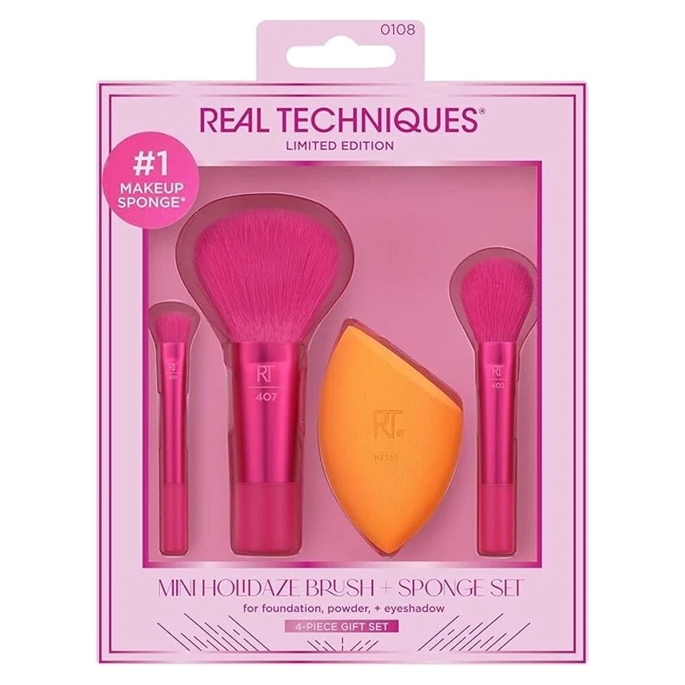 1 خرید و قیمت ست براش ۴ تیکه مینی ریل تکنیک REAL TECHNIQUES MINI HOIDAZE BRUSH + SPONGE SET