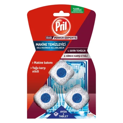 خرید و قیمت قرص جرمگیر ماشین ظرفشویی پریل Pril MAKINE TEMIZLEYIGI TABLET بسته 3 تایی