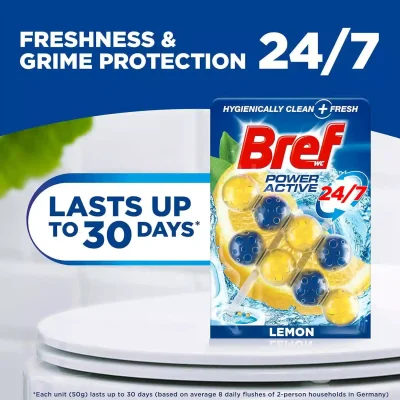 خرید و قیمت خوشبو کننده توالت برف توپی رایحه لیمو Bref POWER AKTIV LEMON بسته 8 عددی