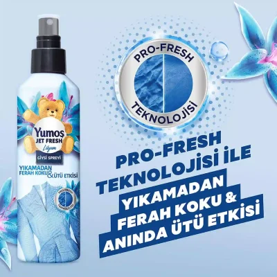 اسپری ضد چروک و خوشبو کننده لباس یوموش رایحه لیلیوم Yumos JET FRESH GİYSİ SPREYİ Lilyum حجم 200 میلی لیتر