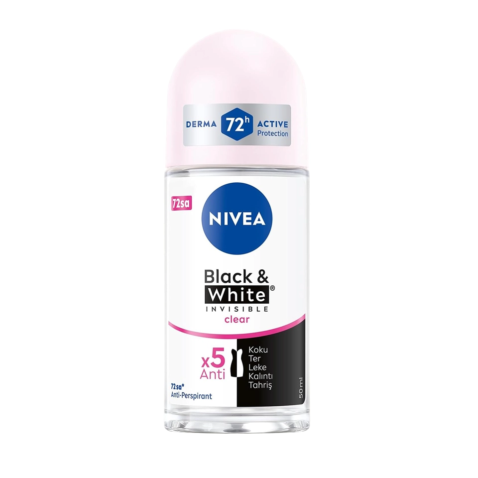 01 خرید و قیمت مام رولی زنانه نیوآ رایحه نامرئی و شفاف (برای لباسهای سیاه و سفید) NIVEA Black & White INVISIBLE clear حجم 50 میلی لیتر