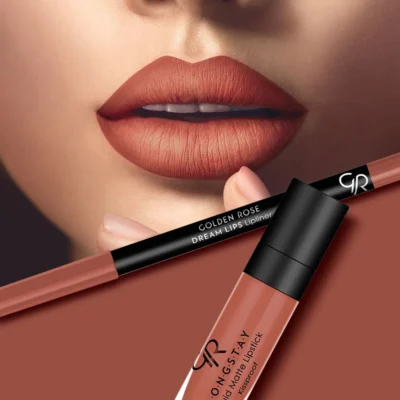 خرید و قیمت کیت رژ لب مایع ۲۴ ساعته +مداد گلدن رز (WARM STABLE) GOLDEN ROSE matte lip kit
