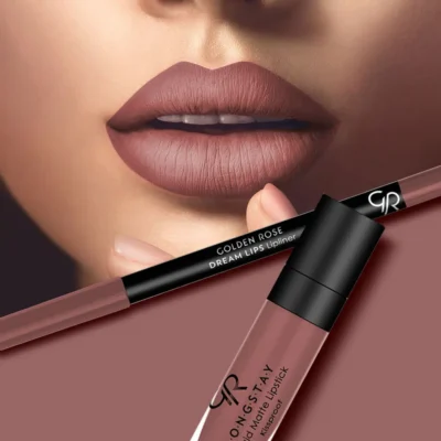 خرید و قیمت کیت رژ لب مایع ۲۴ ساعته +مداد گلدن رز (ROSE TAUPE) GOLDEN ROSE matte lip kit