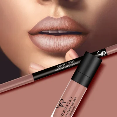 خرید و قیمت کیت رژ لب مایع ۲۴ ساعته +مداد گلدن رز (WARM NUDE) GOLDEN ROSE matte lip kit