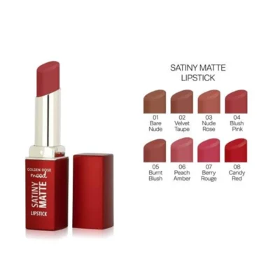 رژ جامد مات ساتینی گلامی گلدن رز شماره 08 (قرمز آبنباتی) GOLDEN ROSE SATINY MATTE