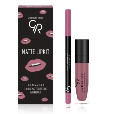 خرید و قیمت کیت رژ لب مایع ۲۴ ساعته +مداد گلدن رز (BLUSH PINK) GOLDEN ROSE matte lip kit