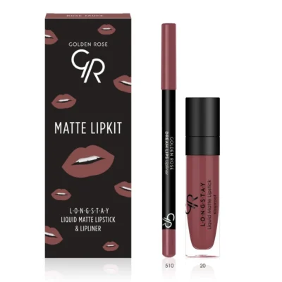 خرید و قیمت کیت رژ لب مایع ۲۴ ساعته +مداد گلدن رز (ROSE TAUPE) GOLDEN ROSE matte lip kit
