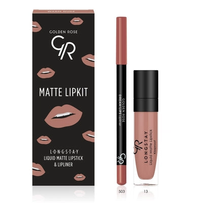 خرید و قیمت کیت رژ لب مایع ۲۴ ساعته +مداد گلدن رز (WARM NUDE) GOLDEN ROSE matte lip kit